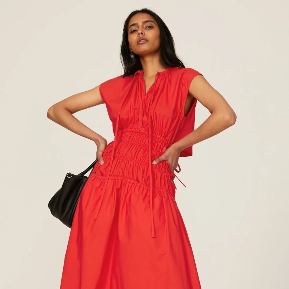 Proenza Schouler White Label Drawstring Back Cutout Red Midi Dress